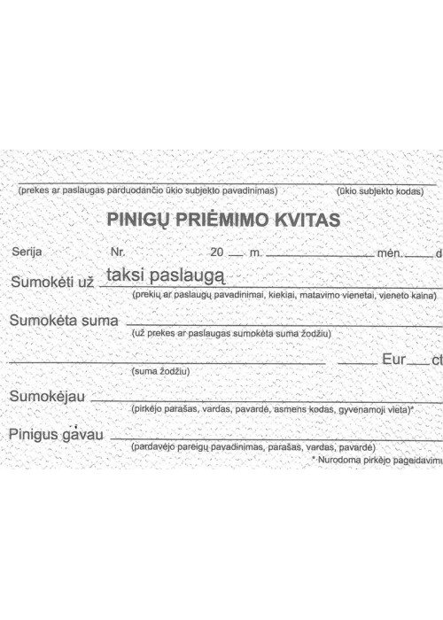 Pinigų priėmimo kvitai Taksi A7